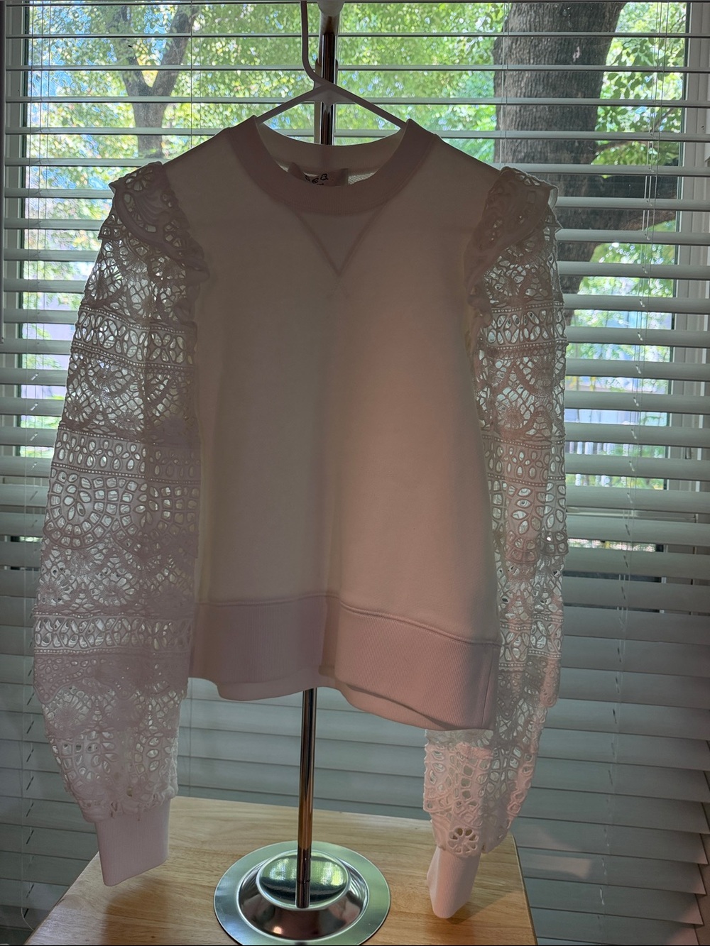 Sea New York White Lace-Sleeve Sweatshirt